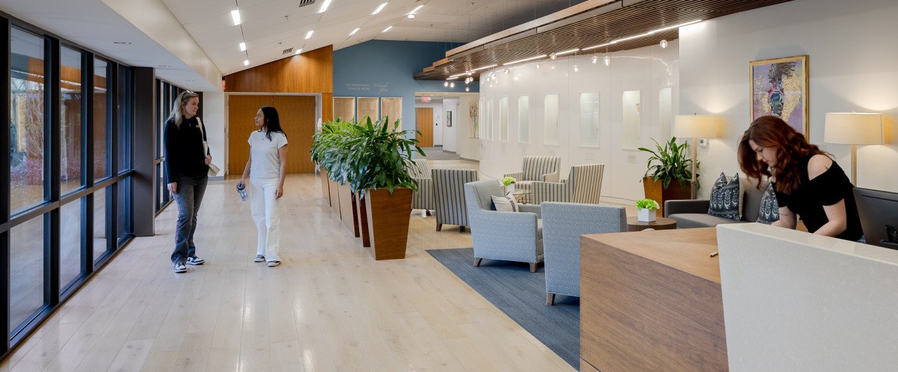 women walking in Hopeway lobby