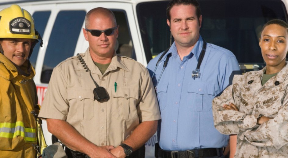 veteran firefighter and first responder standing together 